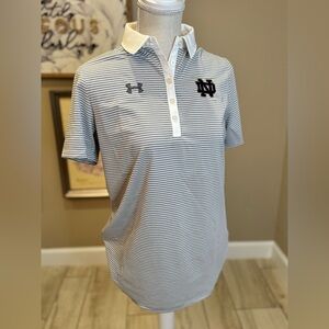 NWT! UNDER ARMOUR All Season Gear Notre Dame Striped Polo